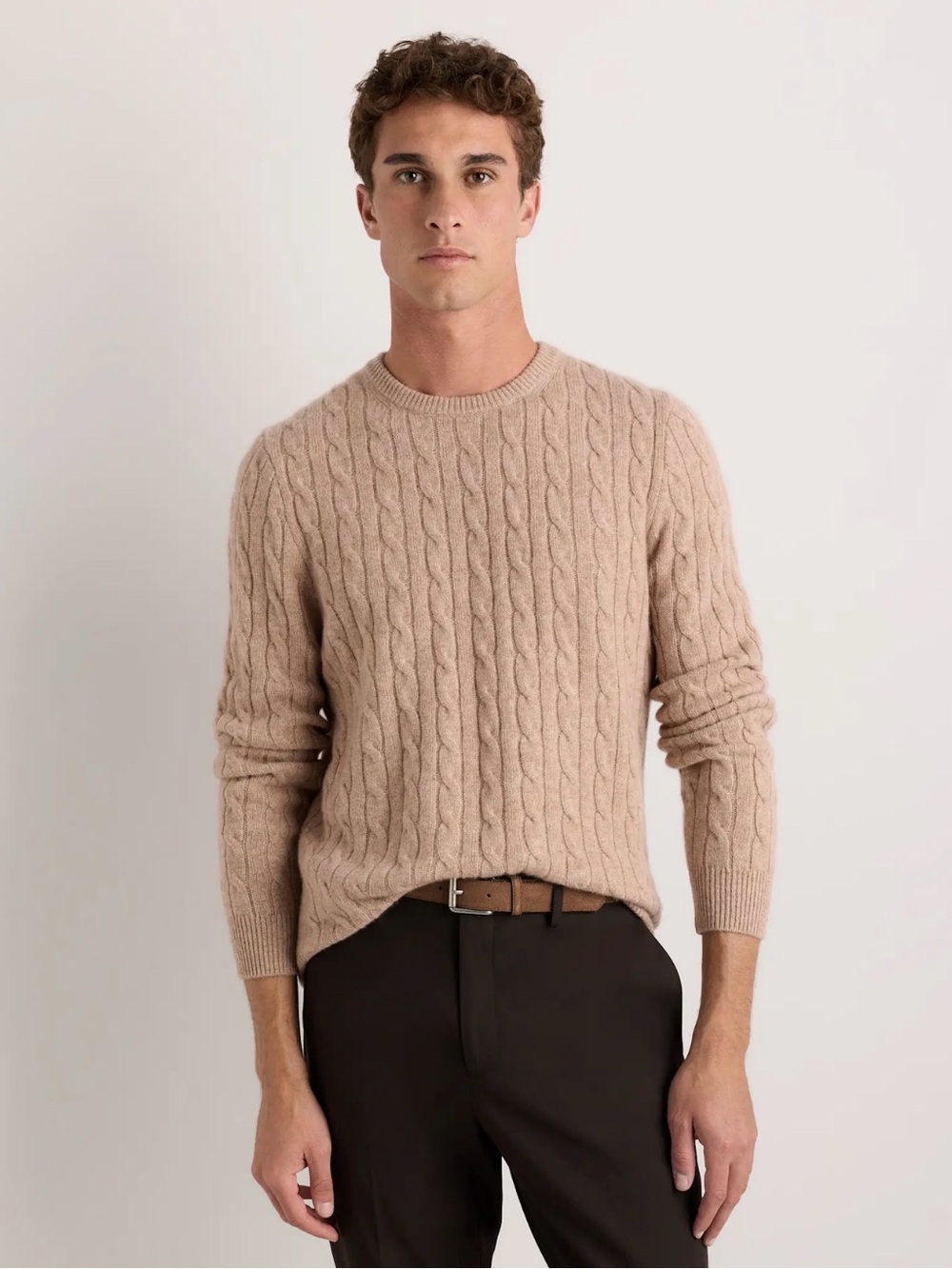 Quince Men's 100% Mongolian Cashmere Cable Crewneck Sweater in Oatmeal Small1389